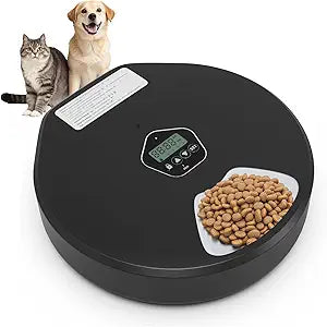 Automatic Pet Feeder for Wet & Dry Food, 5-Meal Timer Dispenser with 2 Ice Packs, Programmable Smart Feeder for Cats/Dogs Keep Food Fresh Longer (Pet Feeder with 2 Ice Cube Tray)