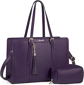 LOVEVOOK Laptop Bag for Women 15.6 inch Lightweight PU Laptop Tote Bag, Large Capacity Computer bag with Clutch Purse for Business, Work, Office, Travel,School Casual Dark Purple 15.6 Inch