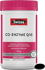 Swisse CoQ10 Supplement Co-Enzyme Q10 | 6 months Supply| Coenzyme Q10 Supports Heart Health and Ubiquinol Cellular Energy Production | CQ10 Antioxidant Support| Co Q 10 Supplement 135mg | 180 Softgels