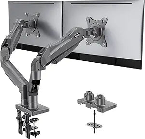 HUANUO Dual Monitor Stand, Fully Adjustable Monitor Desk Mount for 1332 Computer Screens, Full Motion VESA 75x75/100x100 with C-Clamp & Grommet Base, Each Arm Holds 4.4 to 19.8 lbs -Grey
