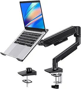 HUANUO 2 in 1 Function Laptop Mount with Tray, Fits 13-34 Monitors & Up to 17 Notebook, Ergonomic Laptop Arm with Full Motion Adjustment, Laptop Stand for Desk, VESA 75x75mm/100x100mm