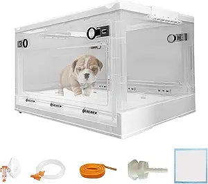 Pet Oxygen Chamber with Wheels, Folding Kitten Incubator Brooder Nursery, Breathable Visible Dog Incubator with Pet Urine Pad Mask Connection Valve 28L
