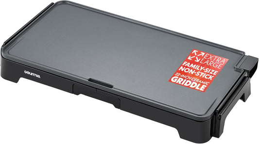 Gourmia 22 Inch XL Electric Griddle Pan - Nonstick Extra Large Flat Top Ceramic Surface, Countertop Cooker, Adjustable 200 F 400 F, Pull-Out Drip Tray, Compact Handle-Free Design