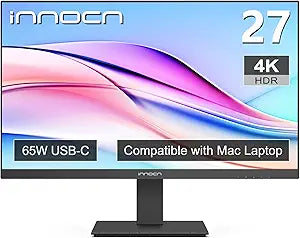 INNOCN 27' 4K USB-C Monitor for Laptop MacBook/Mac mini - 16:9 IPS 3840 x 2160 Display, HDR400, DeltaE 2, DisplayPort, HDMI PC Monitor, 1.07B+ Colors, Built-in Speakers, Adjustable Stand, Black