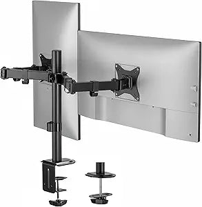 Mount-It! Dual Monitor Stand, Full Motion Desk Mount for 2 Screens up to 32 and 19.8 lbs Each, Tilt Swivel Rotate, VESA 75x75 & 100x100, Adjustable Dual Screen Arm with C-Clamp or Grommet