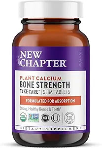 New Chapter Calcium Supplement - Bone Strength Plant-Based USDA Organic Calcium with Magnesium, Vitamin D3+K2, for Bone Health & Joint Mobility, Heart Support, 905 mg dose - 120 Slim Tablets