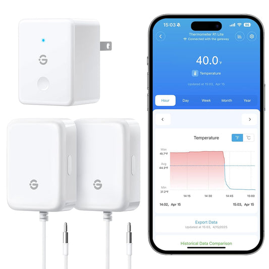 GoveeLife WiFi Refrigerator Thermometer with Alarm, Wireless Digital Freezer Temperature Gauge with App Control, 2 Years Free Data Export, for Home Kitchen Fridge Hot Tub 2 Pack