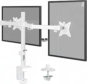 Mount-It! Dual Monitor Mount for Desk, Adjustable Tilt Swivel on Double Monitor Mounts for Screens up to 32 , Dual Monitor Arms for 2 Monitors, VESA 75x75 and 100x100 C-clamp & Grommet in White
