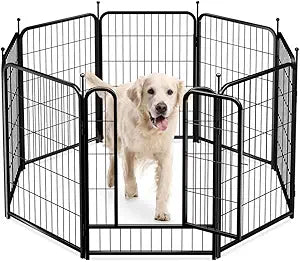 PawGiant Dog Fence Playpen 24 /32 /40 Indoor Outdoor for Small/Medium/Large Dogs, Metal Pet Puppy Cat Exercise Fencing Gate Crate Cage Outside RV, Camping, Yard, Garden