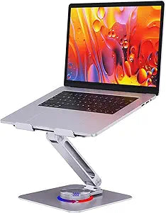 Adjustable Laptop Stand for Desk, 360Â° Rotating Base Portable Laptop Stand, Aluminum Alloy Foldable Computer Printer Riser Holder for Office Home Fits MacBook Air Pro, HP (10-17.3'') - Silver