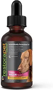 RestoraPet PM Formula Organic Wellness Oil Dogs and Cats 600mg Anti-Inflammatory Liquid Drops Promote Joint Pain Relief and Mobility with Organic Turmeric Curcumin CoQ10 Bacon Flavor 2 oz.