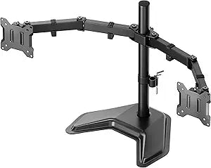 monTEK Stable Freestanding Dual Monitor Stand for 1732â€ Computer Screens, Heavy-Duty Desk Mount with 22 lbs per Arm, Fully Adjustable Brackets and Arms, Solid V-Shaped Base, VESA 100Ã—100mm Max