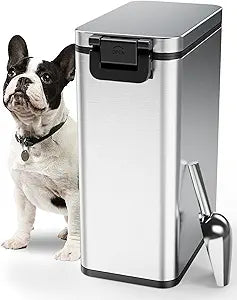 Courpal Stainless Steel Dog Food Storage Container - 20 LB / 15 LB Dry Pet Food Container with Lids Airtight for Cat Dog Bird - 15L / 4 Gal Stackable Metal Large Sealed Animal Food Bin with Scoop