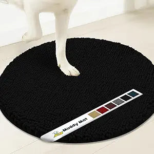 Muddy Mat Shown on TV Super Absorbent Microfiber Dog Door Mat for Muddy Paws, Non-Slip Washable Pet Rug, Quick Dry Chenille Entryway Carpet, Machine Washable Indoor Outdoor Mat, Black Round 6ft
