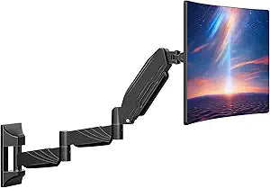 Long Arm Monitor Wall Mount for Max 32 inch Computer Screen, Extra Long Adjustable Single Wall Mount Monitor Arm, Full Motion Vesa Wall Bracket 100x100, Hold up to 17.6lbs, Black