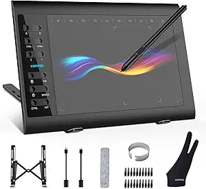XOPPOX Graphics Drawing Tablet, 10 6 Inch Large Active Area with Battery-Free Stylus, 8192 Levels of Pen Pressure and 12 Hot Keys, Compatible with PC/Mac/Android for Painting, Design & Online Teaching