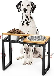 Dog Bowls Elevated, 4 Height (9.6' to15) & Angle (0-20 ) Adjustable Raised Dog Bowl Stand, Elevated Dogs Bowl for Medium to Large Sized, Bamboo Feeding Station with 2X 10cups Stainless Steel Dishes