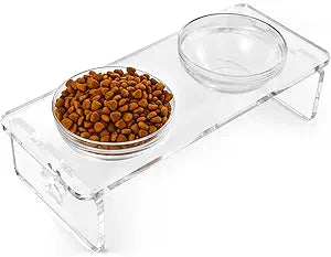 Elevated Dog Bowls for Medium Dogs 5.5 Acrylic Raised Pet Feeder Stand with 2 Stainless Steel & 2 Glass Removable Bowls Food & Water Dish Set