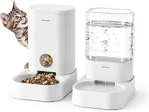 PAWGETHER 2 Pack Gravity Cat Feeder and Water Dispenser 1 Gallon/3.5L Automatic Cat Feeder and Waterer Dog Water Bowl Dispenser Pet Food Dispenser Puppy Kitten Rabbits