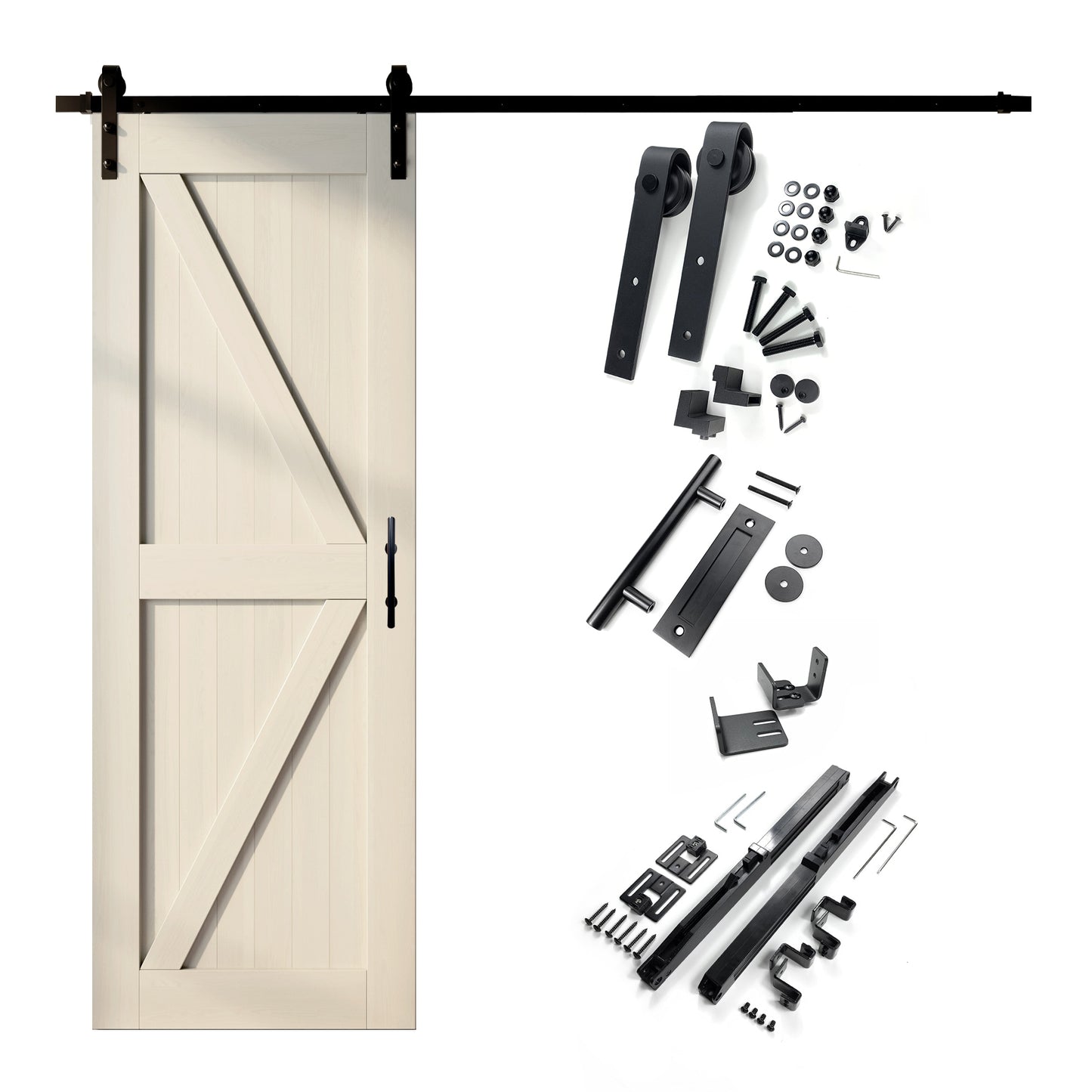 HOMACER 32-in x 84-in Tinsmith Gray K-frame Pine Wood Solid core Single Barn Door (Hardware Included)
