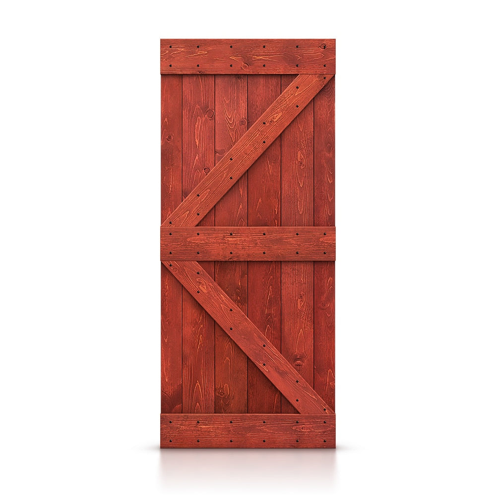 CALHOME 38-in x 84-in Cherry red K-frame Pine Wood Solid core Single Barn Door (Hardware Not Included)