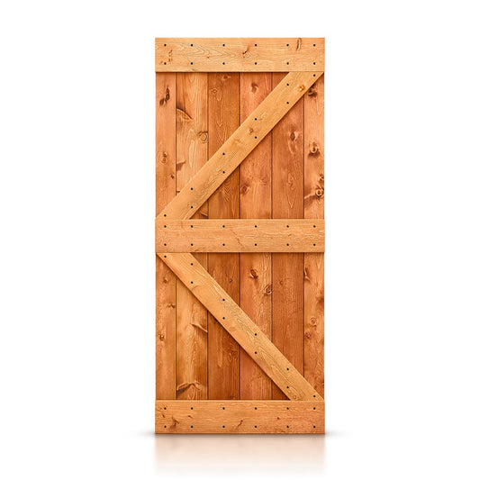 CALHOME 42-in x 84-in Red walnut K-frame Pine Wood Solid core Single Barn Door (Hardware Not Included)