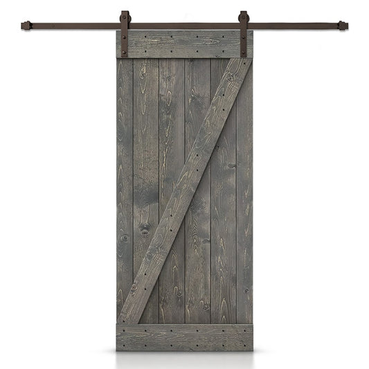 CALHOME 48-in x 84-in Weather Gray Knotty pine Wood Solid core Single Barn Door (Hardware Included)