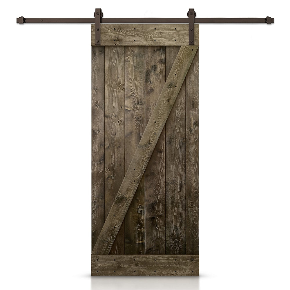 CALHOME 32-in x 84-in Espresso Knotty pine Wood Solid core Single Barn Door (Hardware Included)
