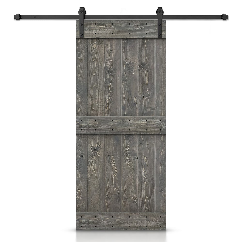 CALHOME 40-in x 84-in Weather Gray Knotty pine Wood Solid core Single Barn Door (Hardware Included)