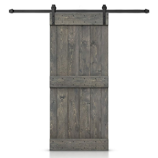 CALHOME 40-in x 84-in Weather Gray Knotty pine Wood Solid core Single Barn Door (Hardware Included)