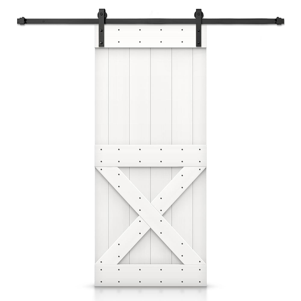 CALHOME 26-in x 84-in White Knotty pine Wood Solid core Single Barn Door (Hardware Included)