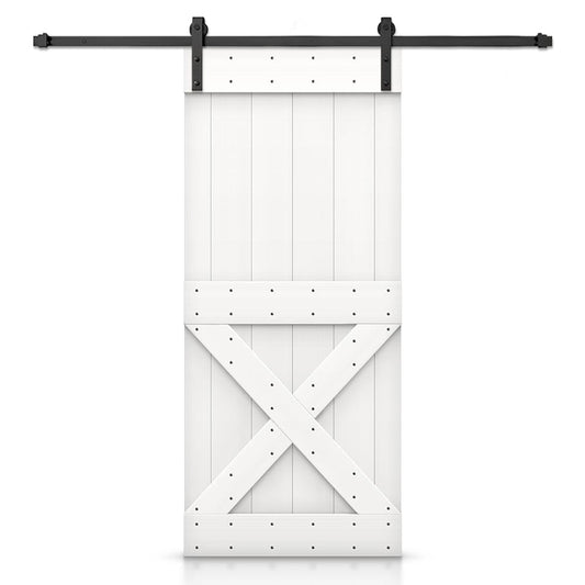 CALHOME 26-in x 84-in White Knotty pine Wood Solid core Single Barn Door (Hardware Included)