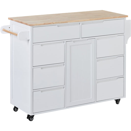 Bybafun White MDF Base with Wood Wood Top Rolling Kitchen Cart ( 18.5-in x 53.1-in x 37-in )