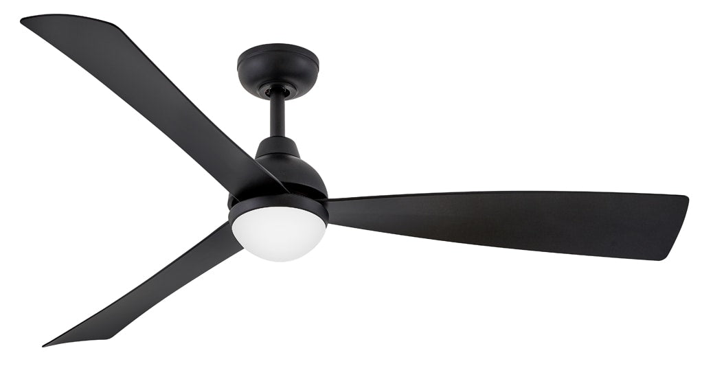 Hinkley Una 56-in Matte Black with Matte Black Blades Integrated LED Covered Outdoor Smart Propeller Ceiling Fan With Light and Remote Included 3 -Blade