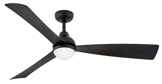 Hinkley Una 56-in Matte Black with Matte Black Blades Integrated LED Covered Outdoor Smart Propeller Ceiling Fan With Light and Remote Included 3 -Blade