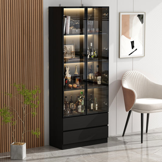 FUFU&GAGA Contemporary/Modern Black Steel Pantry with Wine Storage
