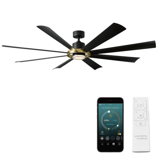 Modern Forms Aura 72-in Soft Brass with Matte Black Blades Integrated LED Uncovered Outdoor Smart Ceiling Fan With Light and Remote Included 8 -Blade