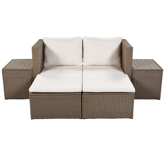 SINOFURN 6-Piece Rattan Patio Conversation Set with Off-white Cushions