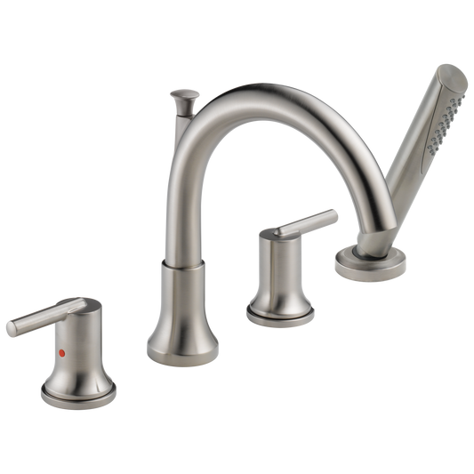Delta Trinsic Stainless Steel 2-handle Deck-mount Roman Mid-arc Bathtub Faucet with Hand Shower