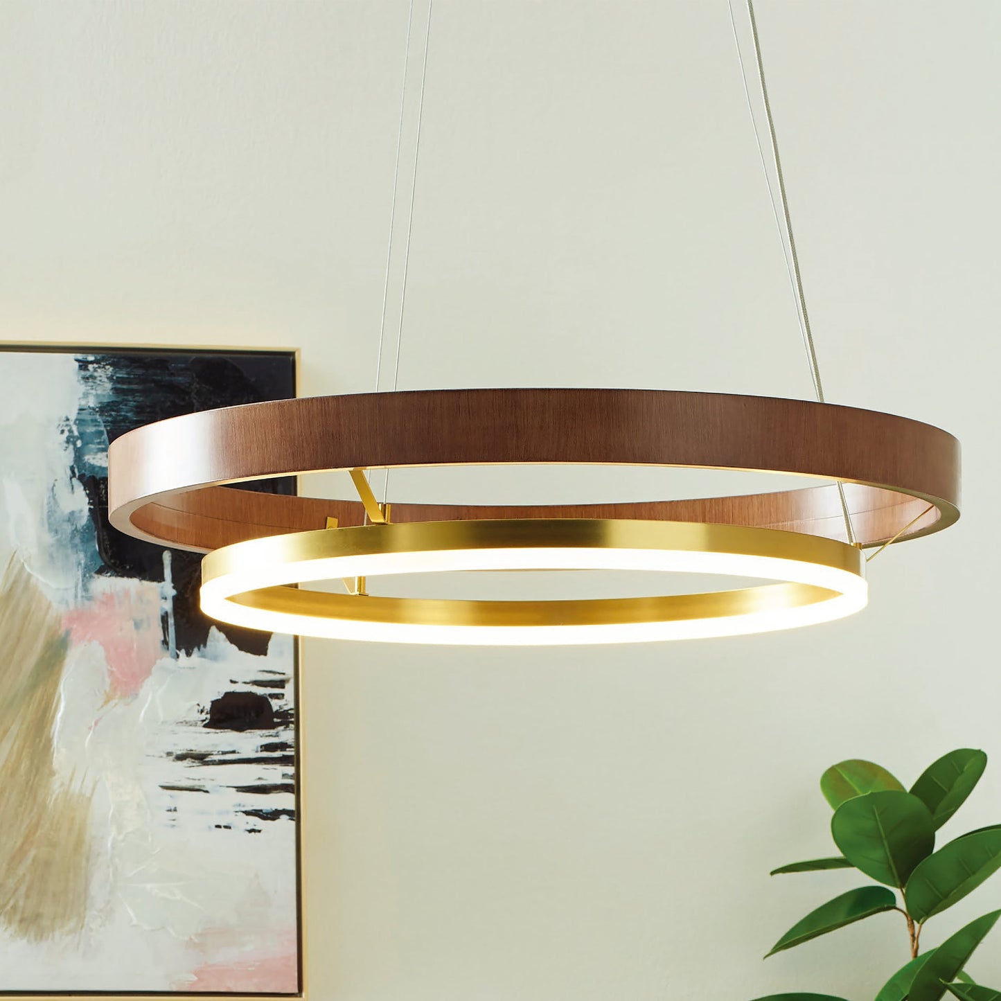 Origin 21 Dunst 1 -Light Warm Walnut and Brushed gold Modern/contemporary Acrylic Tiered LED Large Hanging Pendant Light