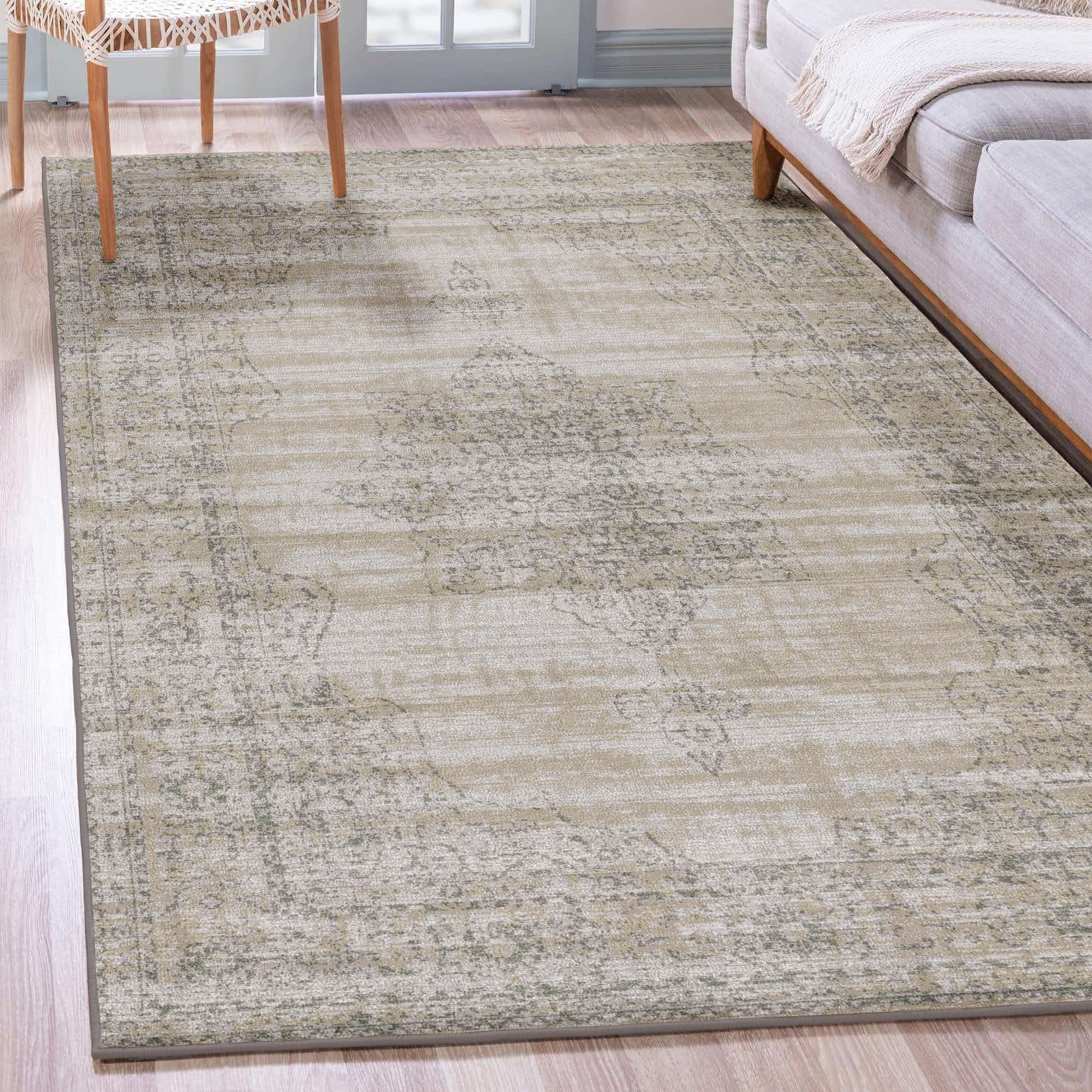 Radici USA Colosseo 8 x 10 (ft) Polypropylene Beige Rectangular Indoor Distressed/Overdyed Vintage Spot Clean Only Area rug