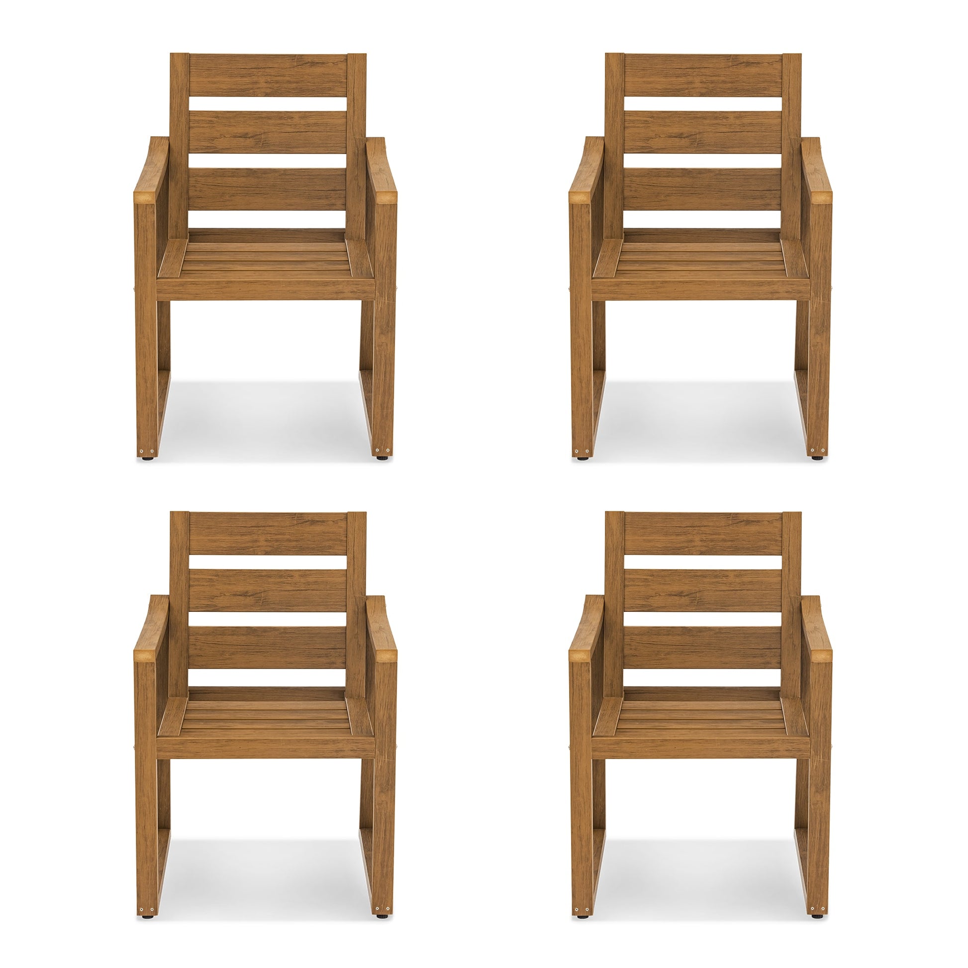 LUE BONA Set of 4 Stackable Teak HDPE Frame Stationary Dining Chair with Slat Seat