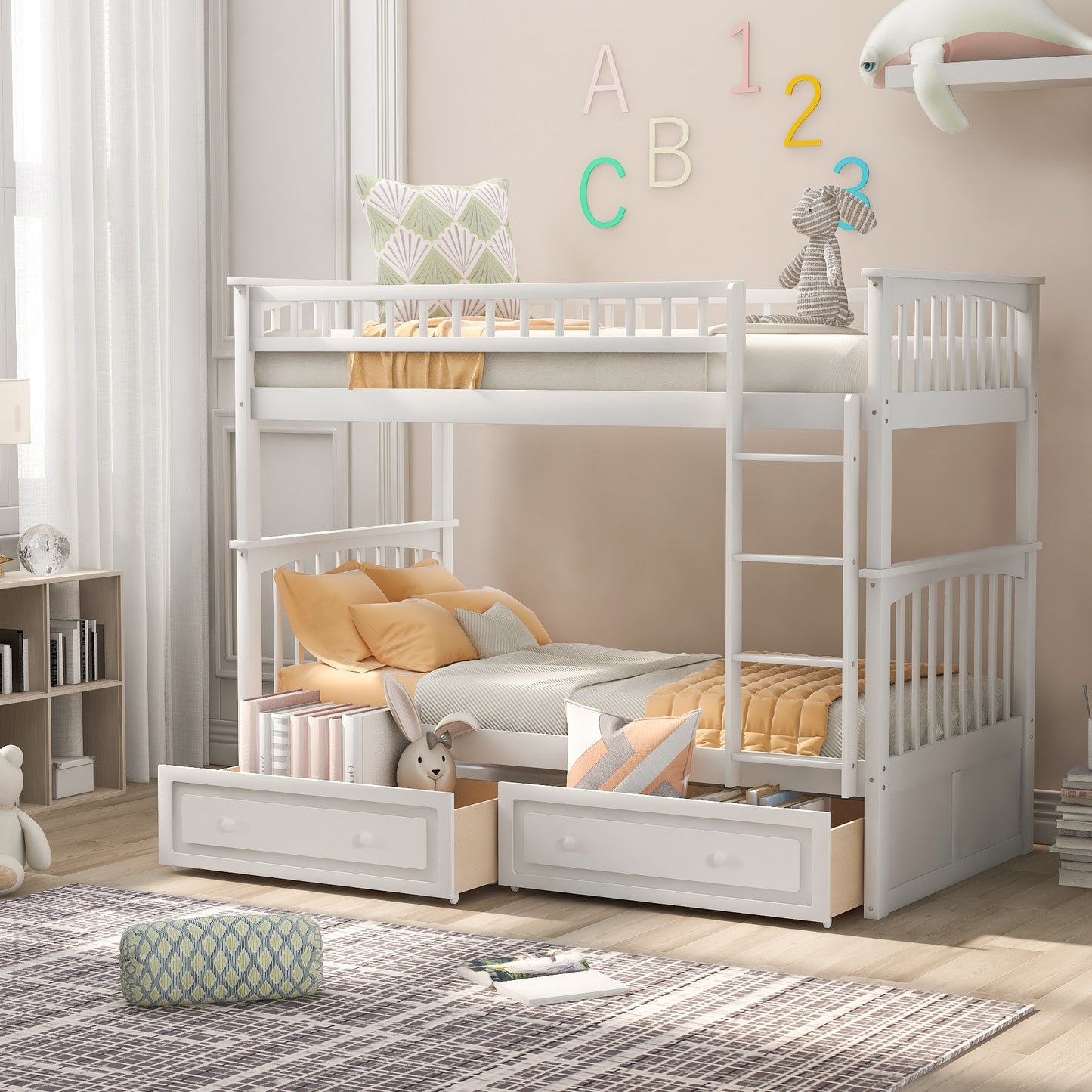Qualler White Twin over twin Bunk Bed