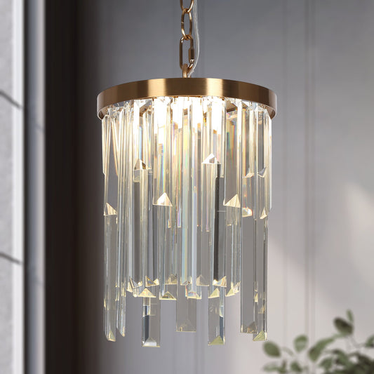 LNC Peludo 1 -Light Plating Brass with Crystal Glass Modern/contemporary Textured glass Crystal Cylinder LED Mini Hanging Pendant Light