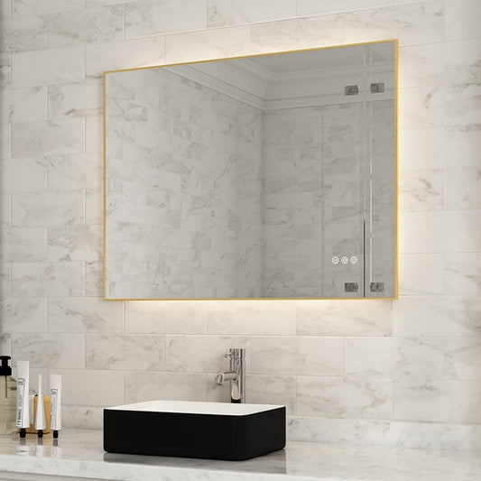 waterpar 32-Inches x 24-Inches Polished Rectangle Dimmable Lighted Fog Free Bathroom Vanity Mirror ( Gold )
