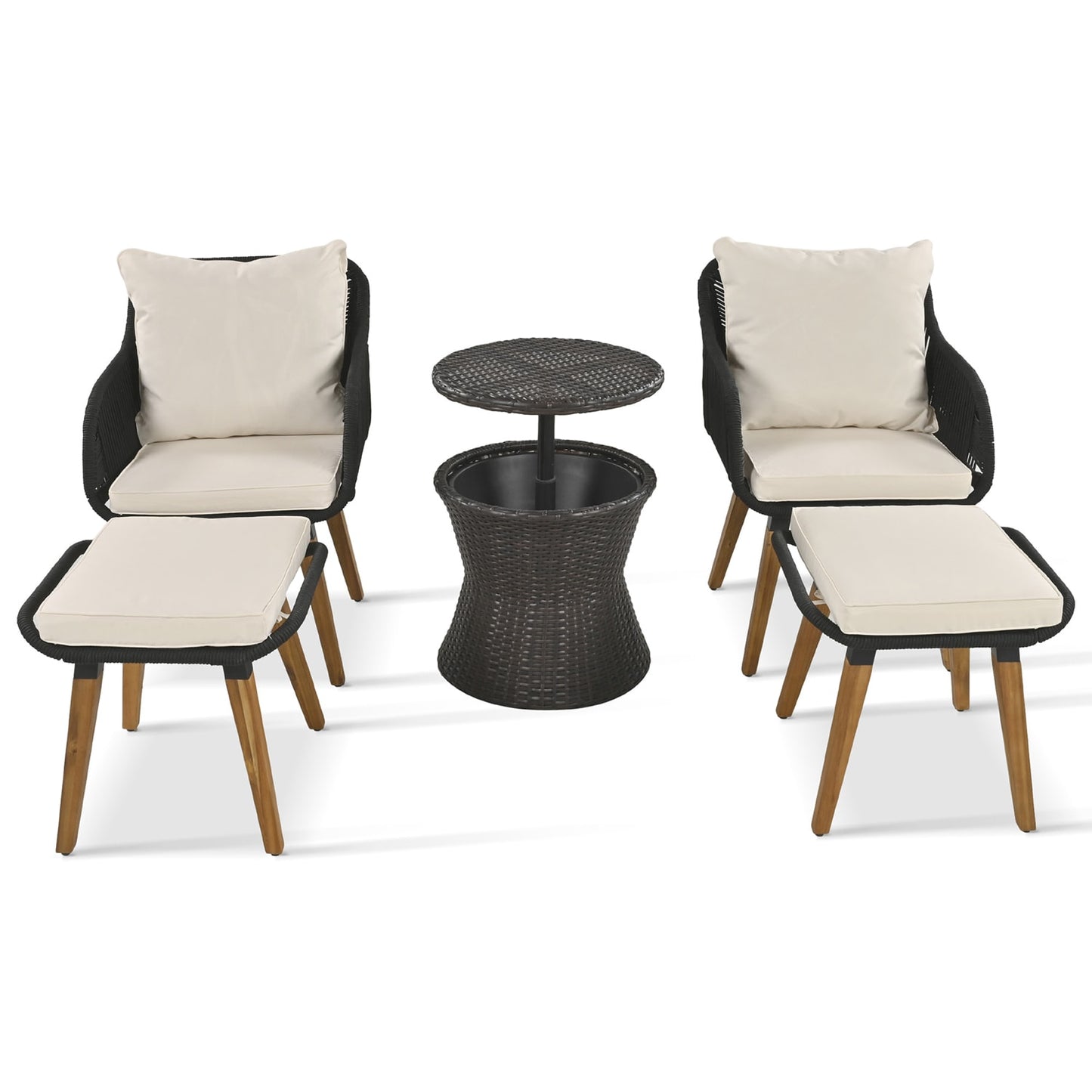 SINOFURN 5 -Piece Wicker Patio Conversation Set with Off-white Cushions