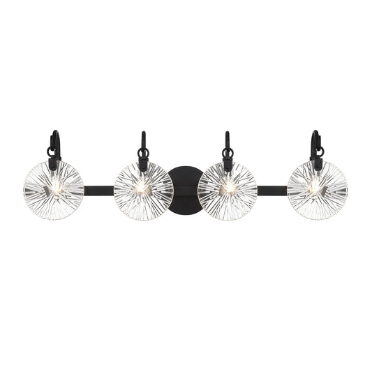 Savoy House Addison 4-Light Bathroom Vanity Light in Matte Black 32-in 4 Light Matte Black Glam Bathroom Vanity light