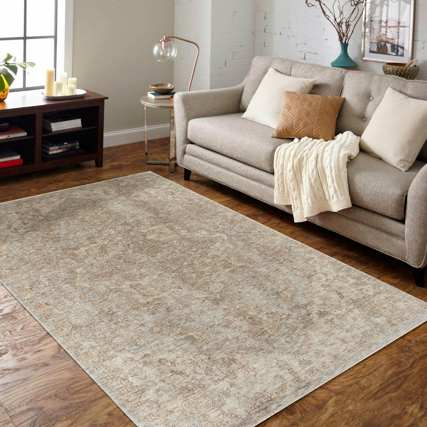MDA Rugs Stelios 5 x 7 (ft) Loomed Polyester Gray/Beige Rectangular Indoor Medallion Area rug