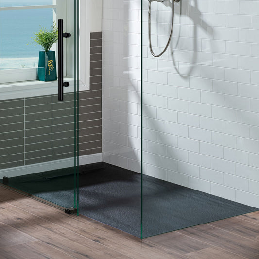 Woodbridge 35.4-in W x 59-in L Reversible Black Rectangle Shower Pan Base with