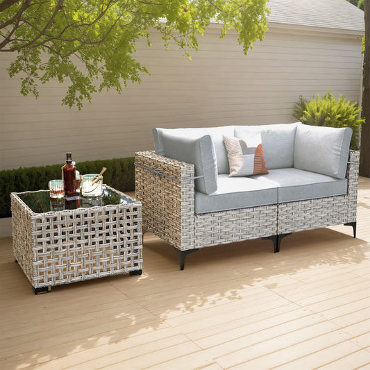 Pouuin 2 -Piece Wicker Patio Conversation Set with Gray Cushions